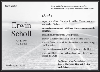 Traueranzeige von Erwin Scholl von VRM Trauer