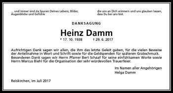 Traueranzeige von Heinz Damm von  Gießener Anzeiger