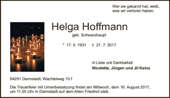 Traueranzeige von Helga Hoffmann von Trauerportal Echo Online