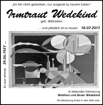 Traueranzeige von Irmtraut Wedekind von VRM Trauer