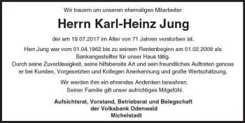 Traueranzeige von Karl-Heinz Jung von Trauerportal Echo Online
