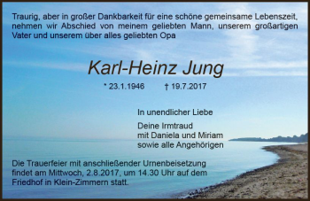 Traueranzeige von Karl Heinz Jung von Trauerportal Echo Online