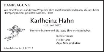 Traueranzeige von Karlheinz Hahn von Trauerportal Rhein Main Presse