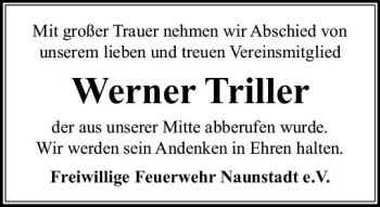 Traueranzeige von Werner Triller von  Usinger Anzeiger
