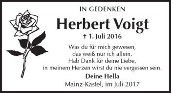 Traueranzeige von Herbert Voigt von Trauerportal Rhein Main Presse