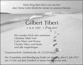 Traueranzeige von Gilbert Tiberi von Trauerportal Rhein Main Presse