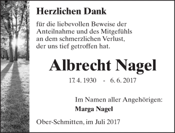 Traueranzeige von Albrecht Nagel von  Kreisanzeiger