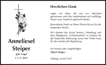 Traueranzeige von Anneliesel Steiper von  Kreisanzeiger