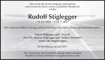Traueranzeige von Rudolf Stiglegger von Trauerportal Rhein Main Presse
