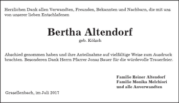 Traueranzeige von Bertha Altendorf von Trauerportal Echo Online