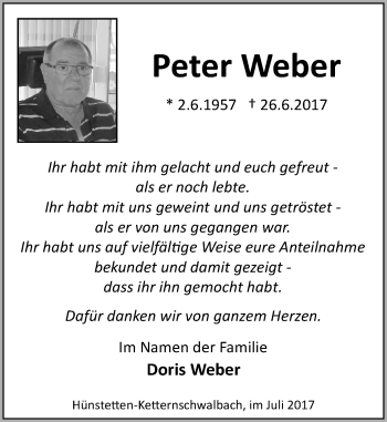 Traueranzeige von Peter Weber von  Camberger Anzeiger