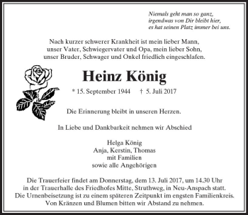 Traueranzeige von Heinz König von  Usinger Anzeiger Traueranzeige von Heinz König von  Usinger Anzeiger