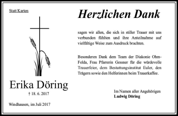 Traueranzeige von Erika Döring von VRM Trauer