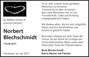 Traueranzeige von Norbert Blechschmidt von Trauerportal Rhein Main Presse