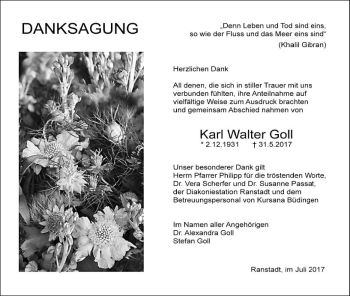 Traueranzeige von Karl Walter Goll von  Kreisanzeiger
