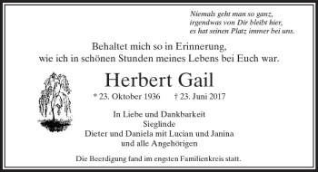 Traueranzeige von Herbert Gail von  Usinger Anzeiger
