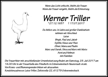 Traueranzeige von Werner Triller von  Usinger Anzeiger