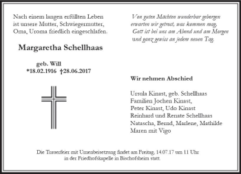 Traueranzeige von Margaretha Schellhaas von Trauerportal Rhein Main Presse