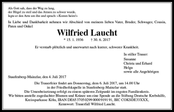 Traueranzeige von Wilfried Laucht von  Gießener Anzeiger