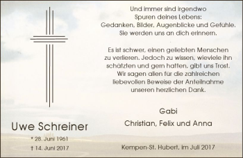Traueranzeige von Uwe Schreiner von Trauerportal Echo Online