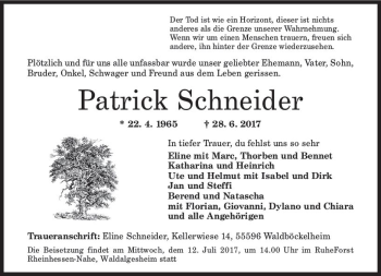 Traueranzeige von Patrick Schneider von Trauerportal Rhein Main Presse