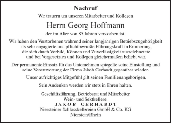 Traueranzeige von Georg Hoffmann von Trauerportal Rhein Main Presse
