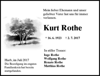 Traueranzeige von Kurt Rothe von  Kreisanzeiger