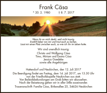 Traueranzeige von Frank Cäsa von VRM Trauer