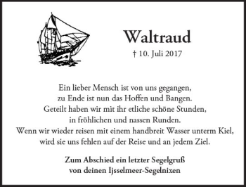 Traueranzeige von Waltraud  von Trauerportal Echo Online