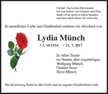 Traueranzeige von Lydia Münch von Trauerportal Echo Online