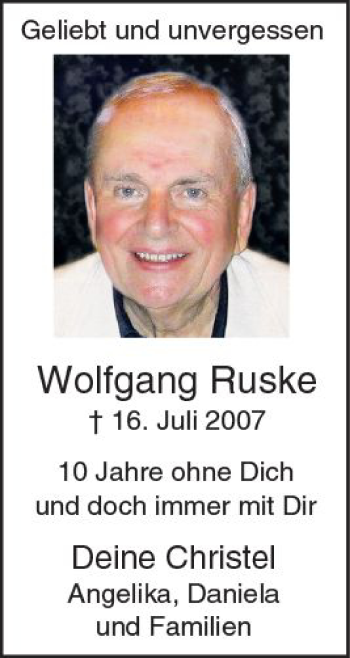Traueranzeige von Wolfgang Ruske von Trauerportal Echo Online