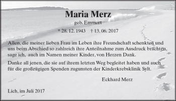 Traueranzeige von Maria Merz von  Kreisanzeiger