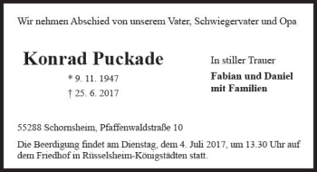 Traueranzeige von Konrad Puckade von Trauerportal Rhein Main Presse