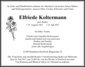 Traueranzeige von Elfriede Koltermann von  Usinger Anzeiger