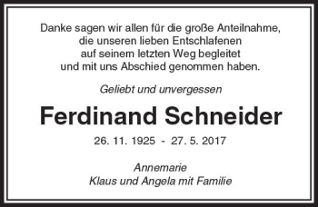 Traueranzeige von Ferdinand Schneider von  Camberger Anzeiger