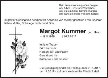 Traueranzeige von Margot Kummer von Trauerportal Echo Online