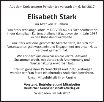 Traueranzeige von Elisabeth Stark von Trauerportal Rhein Main Presse