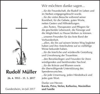 Traueranzeige von Rudolf Müller von Trauerportal Rhein Main Presse
