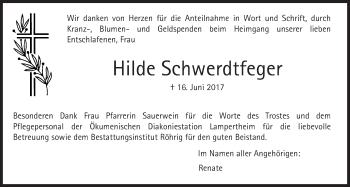 Traueranzeige von Hilde Schwerdtfeger von Trauerportal Rhein Main Presse
