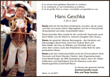 Traueranzeige von Hans Geschka von Trauerportal Rhein Main Presse