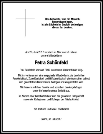 Traueranzeige von Petra Schönfeld von VRM Trauer