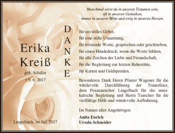 Traueranzeige von Erika Greiß von VRM Trauer