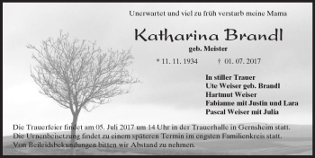 Traueranzeige von Katharina Brandl von Trauerportal Echo Online