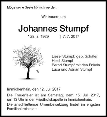 Traueranzeige von Johannes Stumpf von VRM Trauer