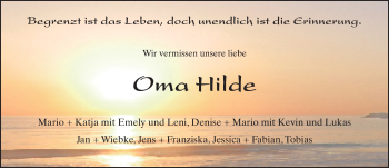 Traueranzeige von Hilde  von VRM Trauer
