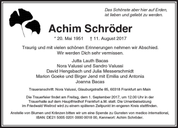 Traueranzeige von Achim Schröder von  Usinger Anzeiger