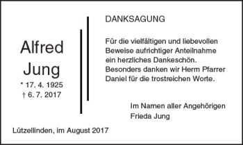 Traueranzeige von Alfred Jung von  Gießener Anzeiger