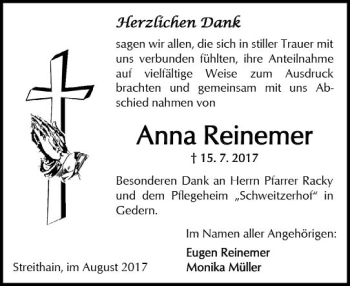 Traueranzeige von Anna Reinemer von  Kreisanzeiger