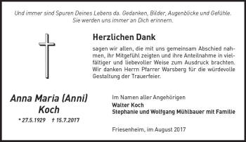 Traueranzeige von Anna Maria Koch von Trauerportal Rhein Main Presse