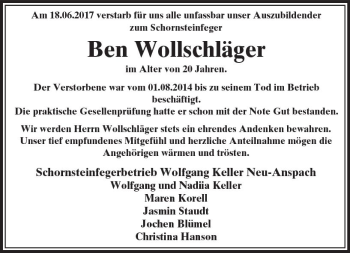 Traueranzeige von Ben Wollschläger von  Usinger Anzeiger Traueranzeige von Ben Wollschläger von  Usinger Anzeiger